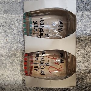 Pier 1 Imports Christmas Theme Stemless wine glasses Handpainted